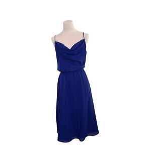 Vintage Ferrali‎ Royal Blue Dress XS/S Spaghetti Strap Cowl Neck Midi